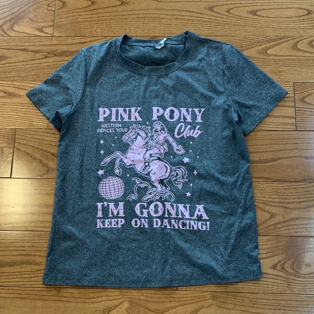 💛2/$20 Pink Pony Club Graphic Tee - Pink on Charcoal size small